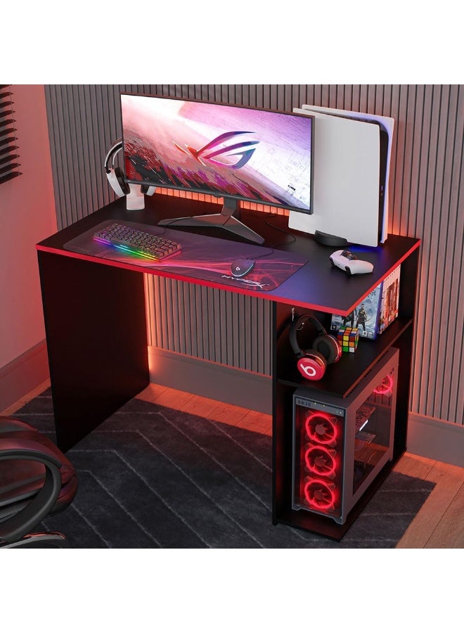 Madesa Compact Gaming Computer Desk with 2 Shelves, Cable Management and Large Monitor Stand, Wood, 21.25" D x 39.37" W x 29.52" H - Black/Red - Image 5